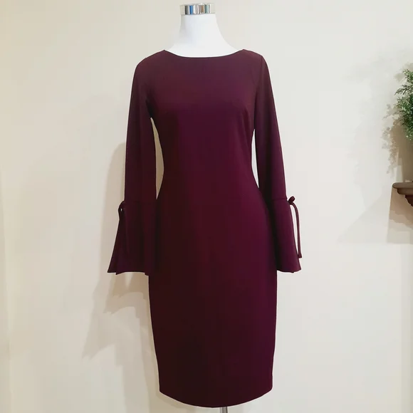 Calvin Klein Split Sleeve Aubergine Dress 6 NWT - Picture 2 of 5